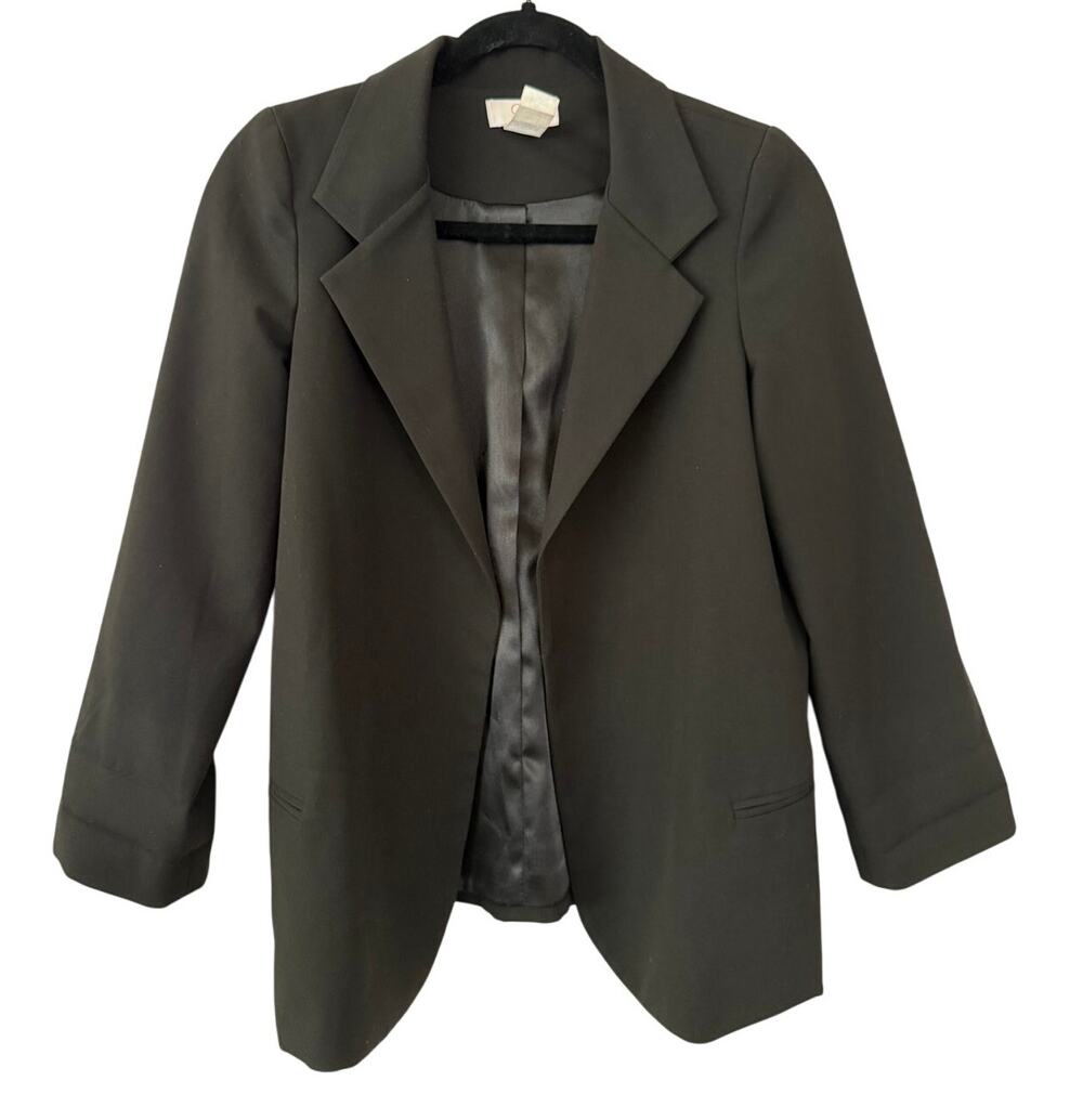 Aqua Black Lined Blazer Open Front Size XL Preppy Office Minimalist Workwear